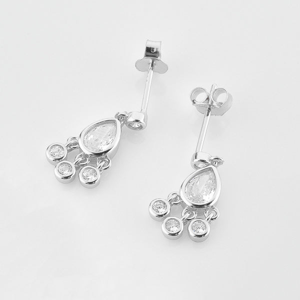 Silver teardrop crystal mini chandelier earrings details