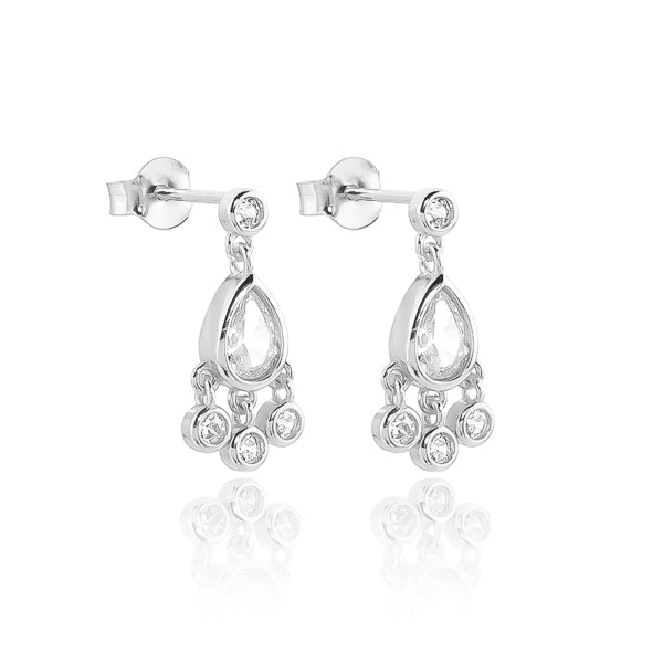 Silver teardrop crystal mini chandelier earrings