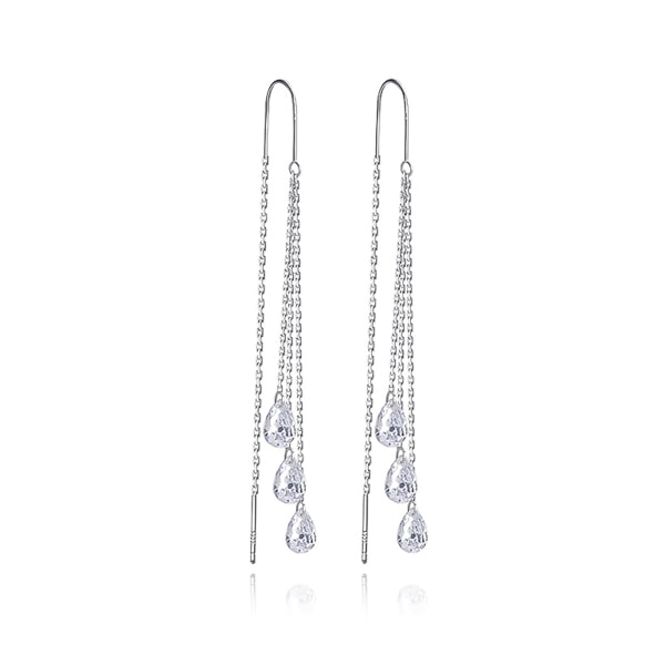 Silver teardrop crystal threader earrings
