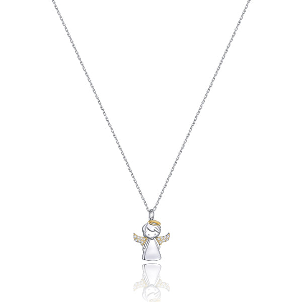 Silver tiny guardian angel pendant necklace