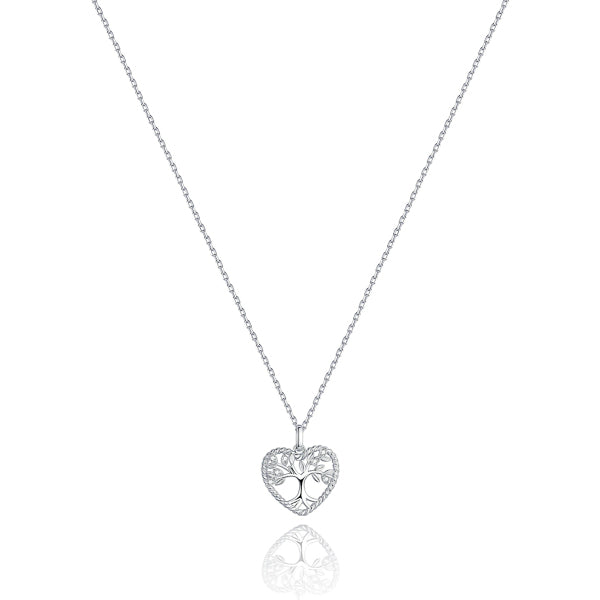 Silver tree of life heart pendant necklace