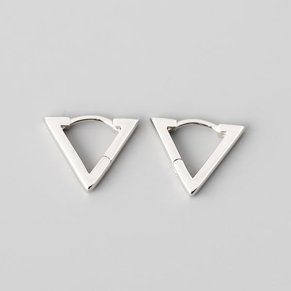 Silver triangle huggie hoop earrings detail