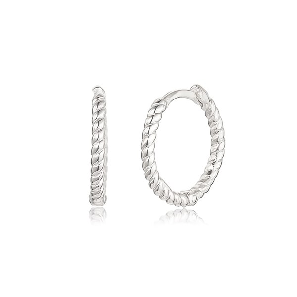 Silver twist huggie hoop earrings