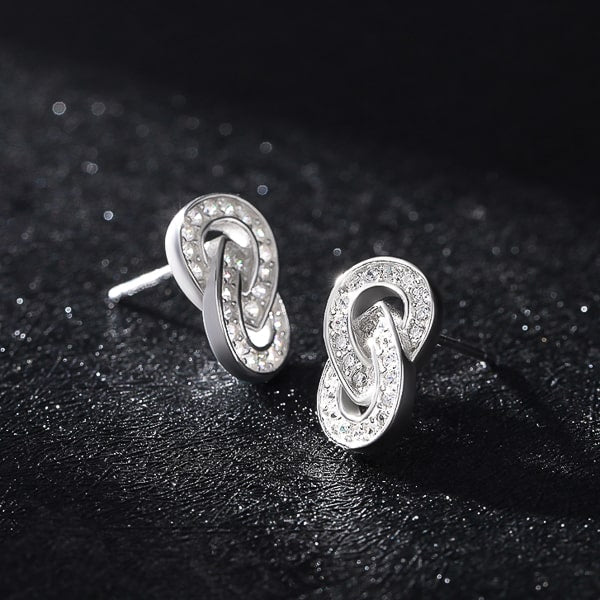 Silver vertical infinity crystal stud earrings detail