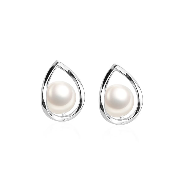 Silver waterdrop pearl stud earrings