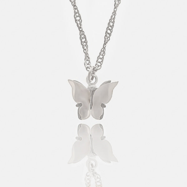 White butterfly on a silver necklace details
