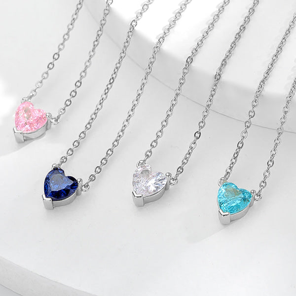 Silver white crystal heart necklace display