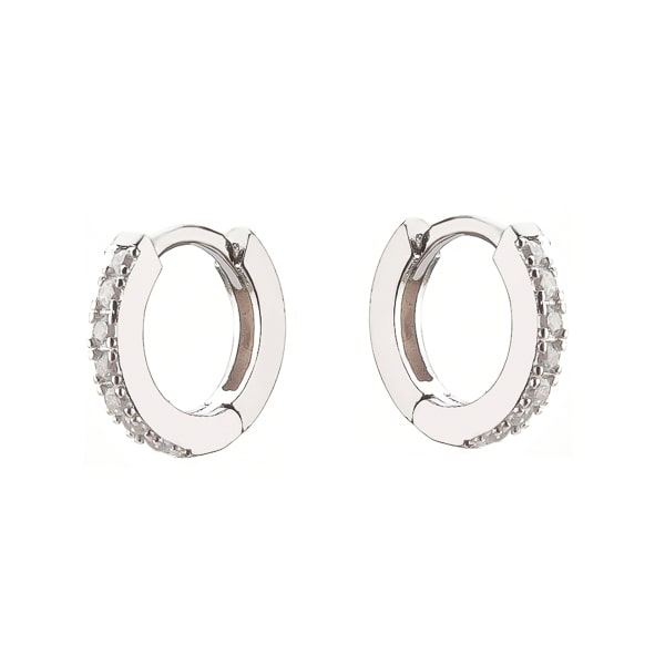 Silver white crystal huggie earrings