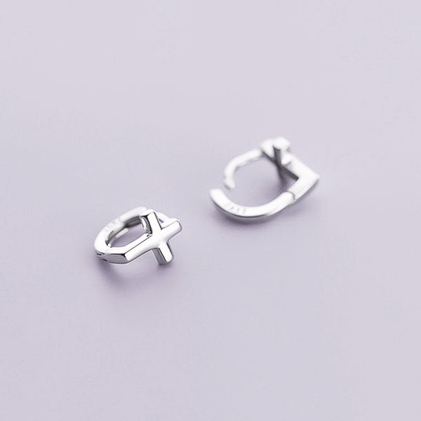 Simple sterling silver cross earrings