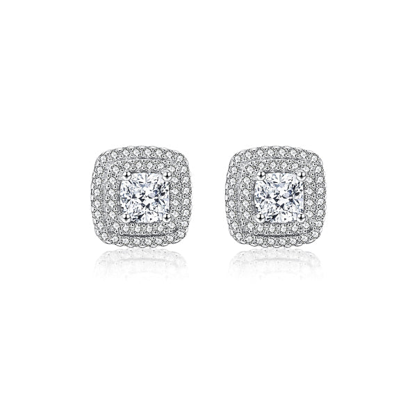 Square cubic zirconia halo stud earrings