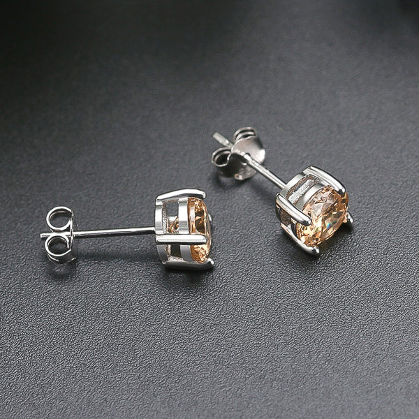 Sterling silver champagne cubic zirconia stud earrings