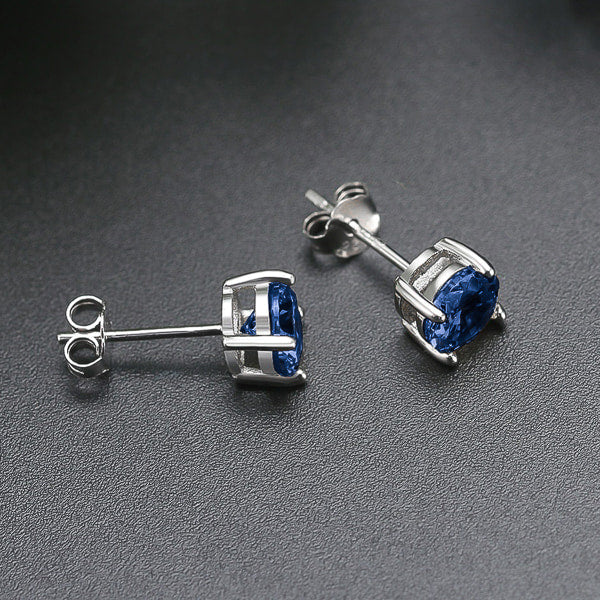 Sterling silver sapphire blue cubic zirconia stud earrings