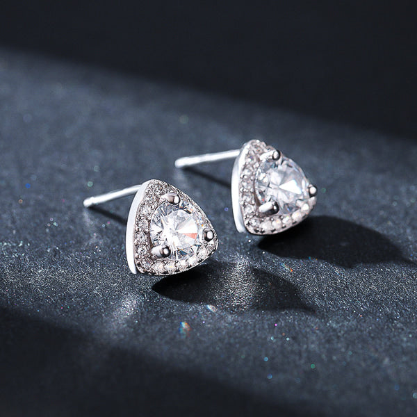 Sterling silver triangle cubic zirconia halo stud earrings