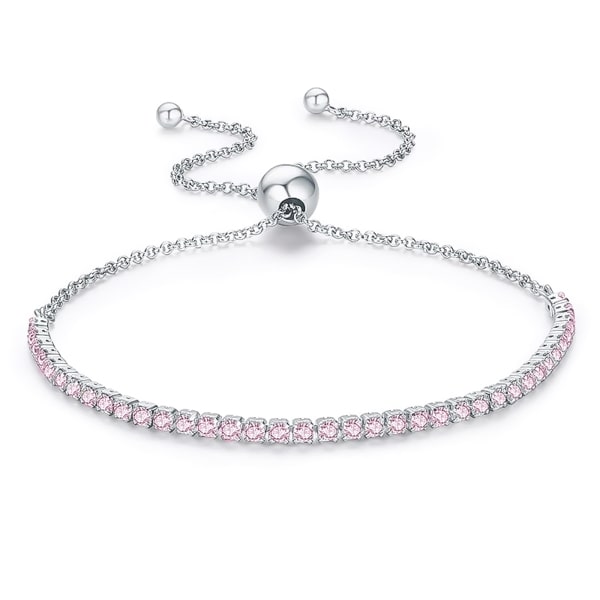 Sterling silver adjustable pink tennis bracelet