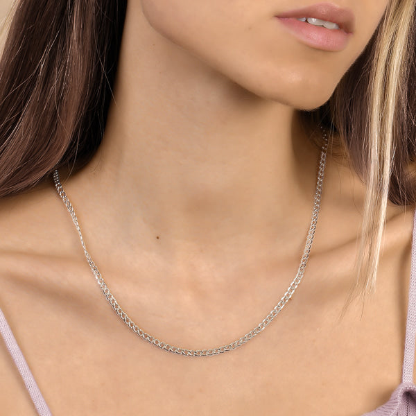 Sterling silver curb chain necklace on woman model