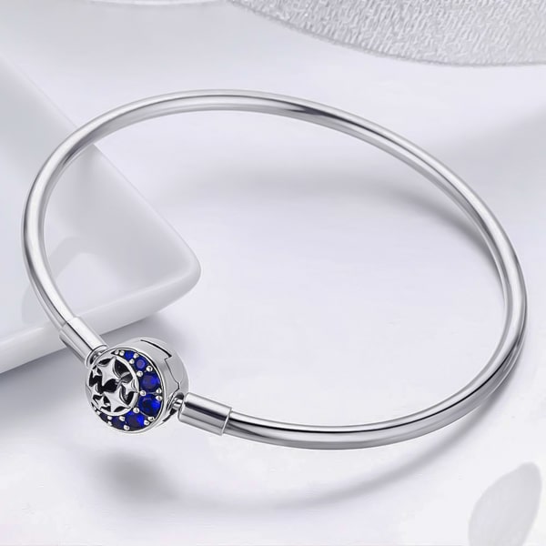 Sterling silver moon & stars bangle bracelet details