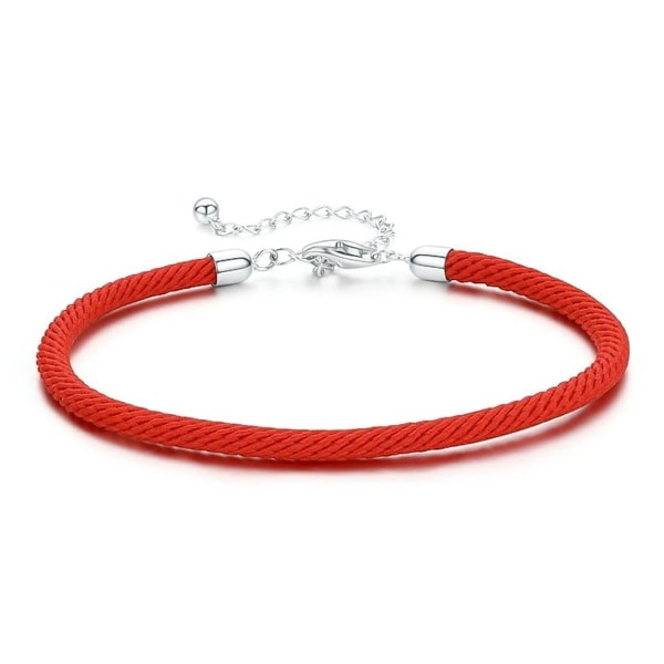 Simple red rope bracelet with a sterling silver lock