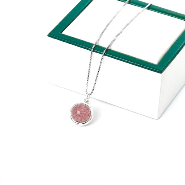 Strawberry quartz pendant necklace closeup image