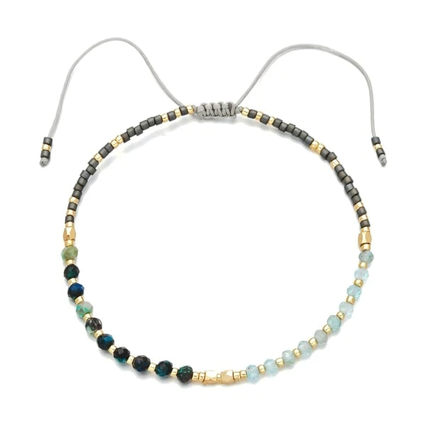 Teal and gold small beaded bracelet