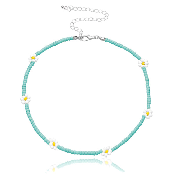 Turquoise beaded flower choker necklace