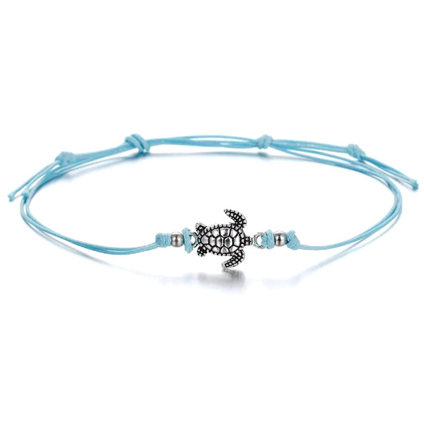 Turquoise cord anklet with turtle charm