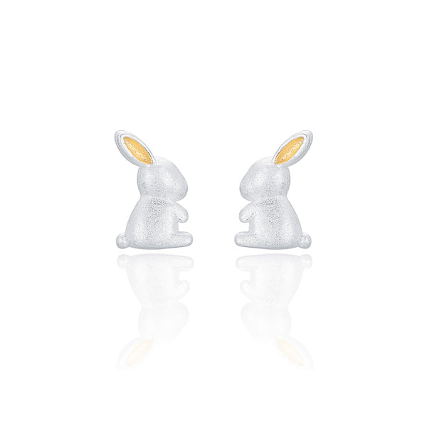 Two-tone bunny rabbit stud earrings