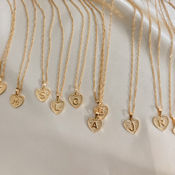 Waterproof gold initial heart necklaces