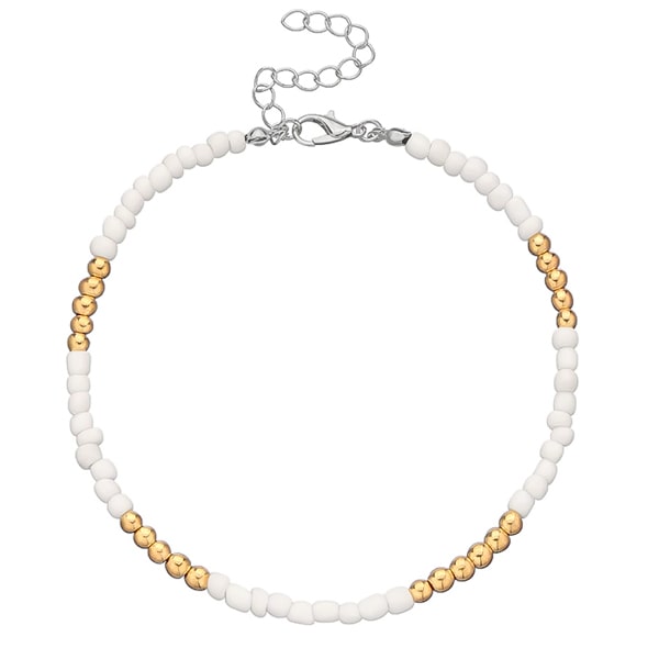 White and gold handmade beaded anklet