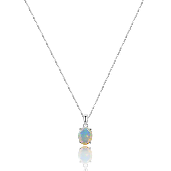 White opal necklace with sterling silver chain