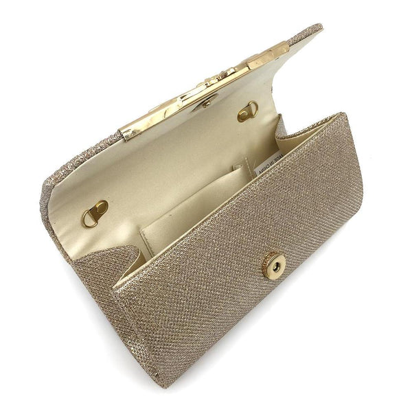 Pochette Da Sera Glitter Con Catena Oro | 22,9x12,7x6,3 Cm | Borsa A Mano Per Matrimoni E Feste