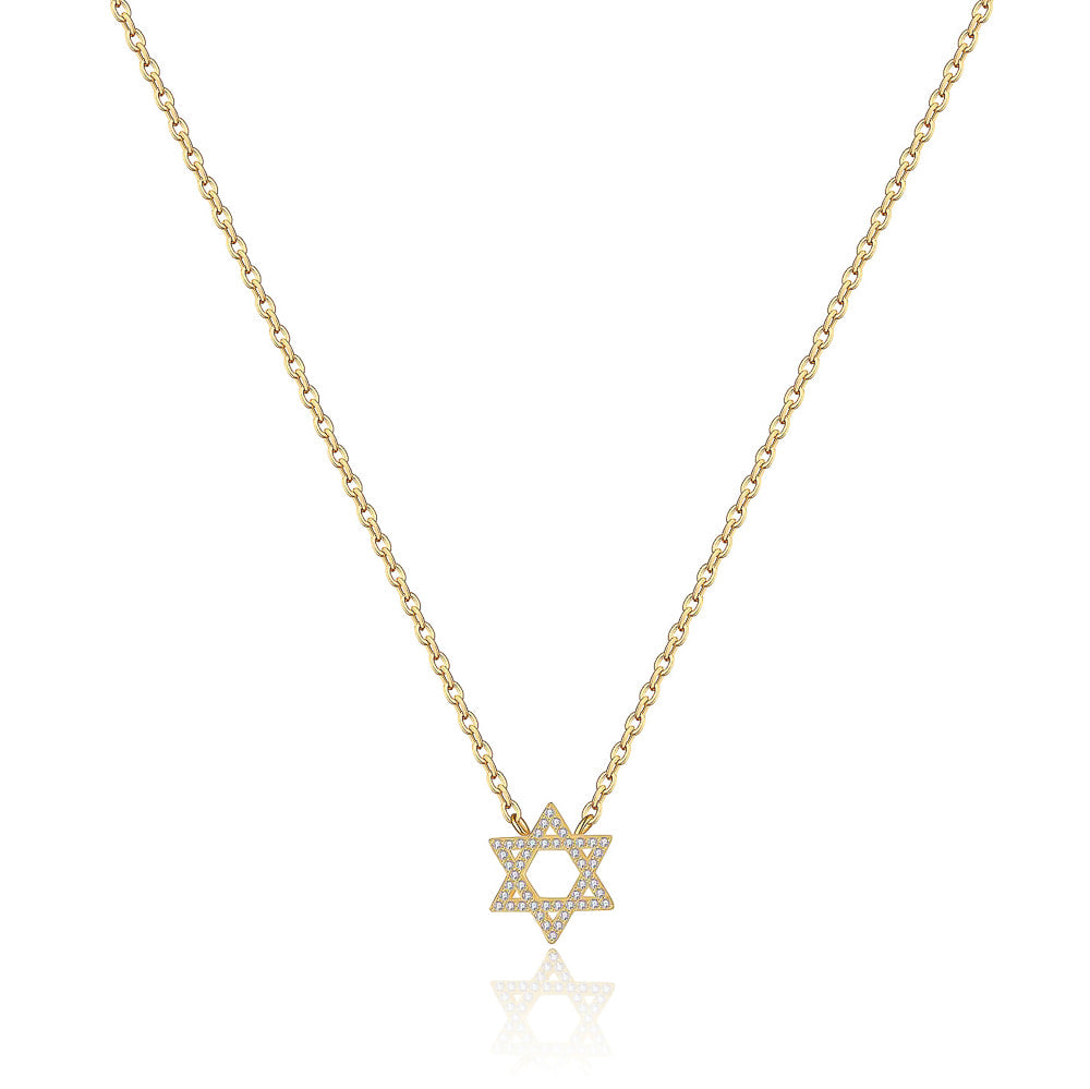 Gold Star of David Necklace on a white background