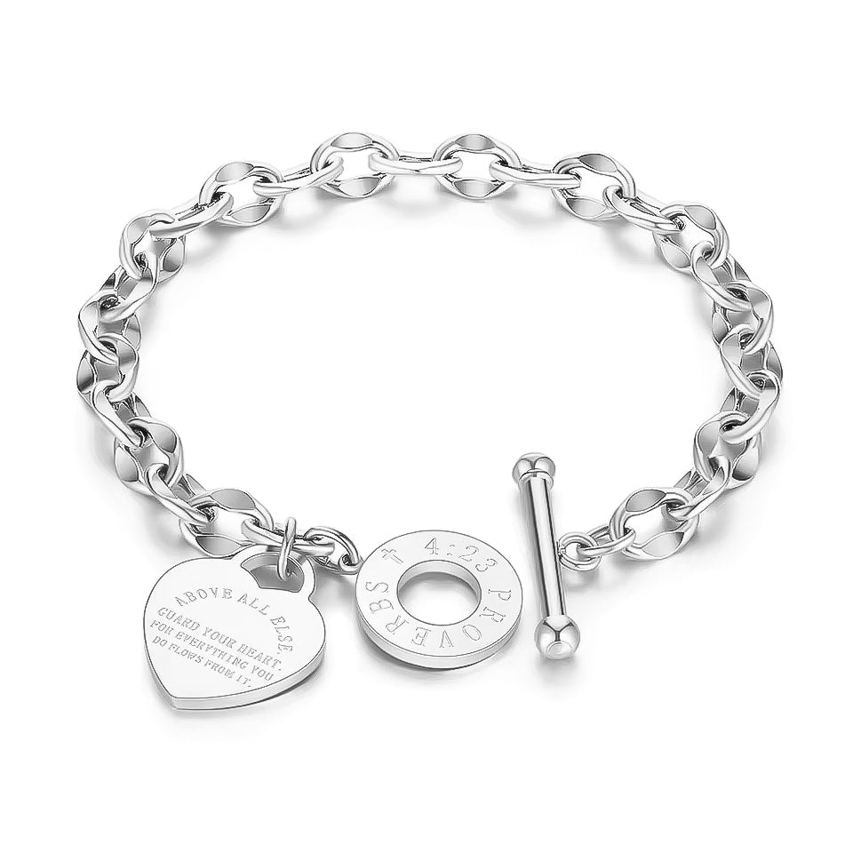 Silver love heart chain bracelet