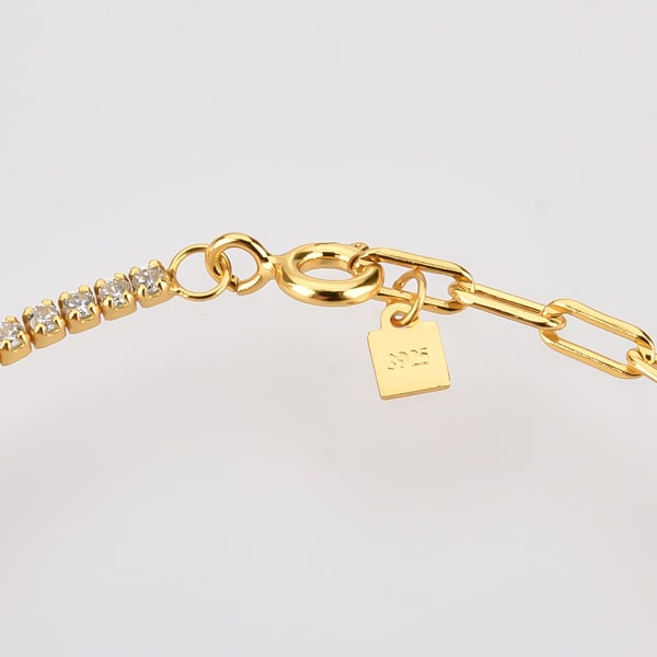 10K gold vermeil crystal cable chain bracelet close up view