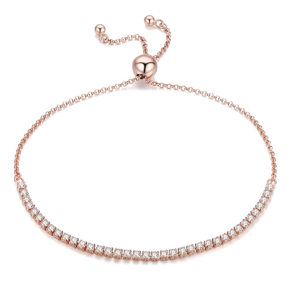 Rose gold tennis bracelet with an adjustable bolo closure