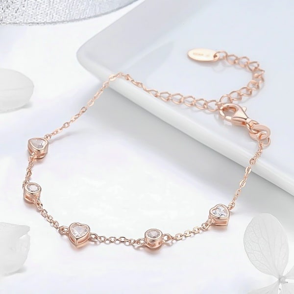 10K rose gold vermeil crystal bracelet close up details