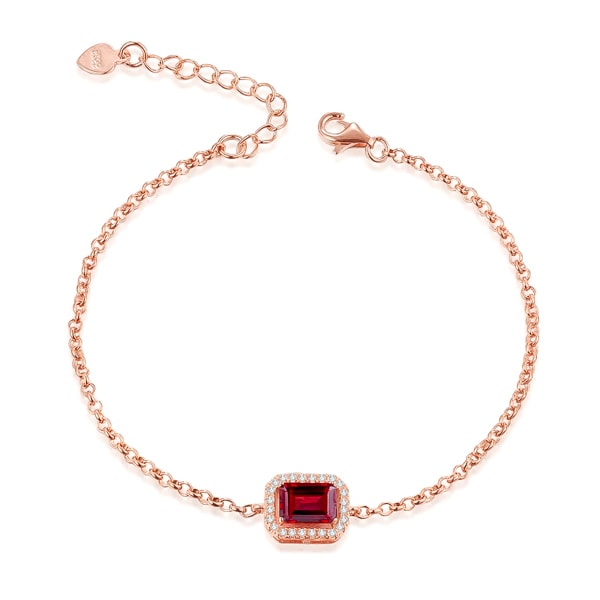Rose gold vermeil bracelet with red emerald cut garnet