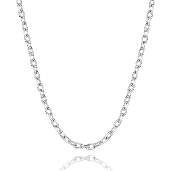 5K gold Circle pendant and silver chain engraved necklace-2.4mm Cable Chain