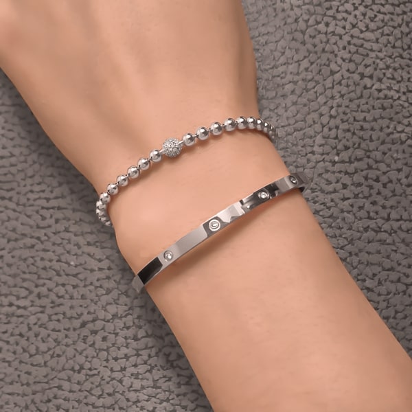 Waterproof 4mm silver crystal bangle bracelet made of stainless steel