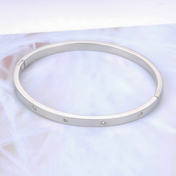 Silver crystal oval bangle bracelet