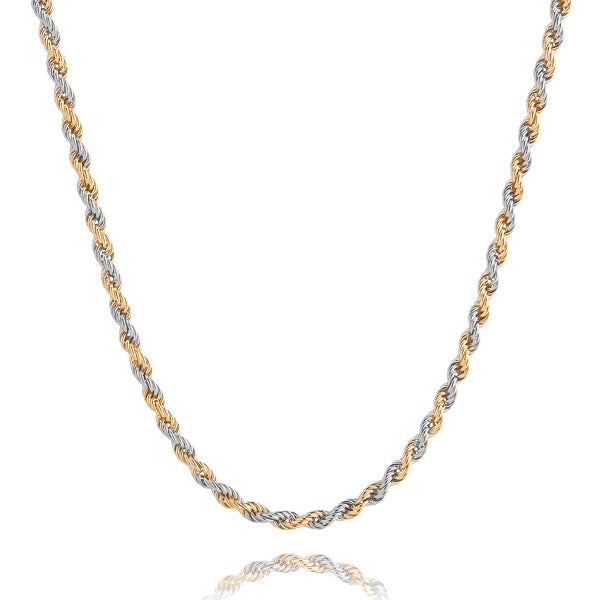 4mm two-tone gold and silver rope chain necklace