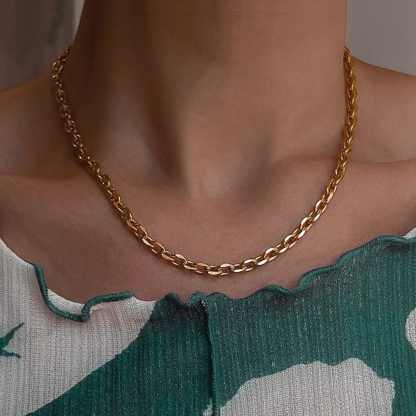 Classy Women 5mm Gold Cable Chain Necklace