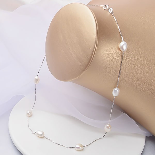 6-7mm silver baroque freshwater pearl necklace display