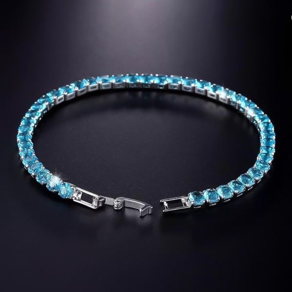 4mm tennis bracelet with aquamarine blue cubic zirconia
