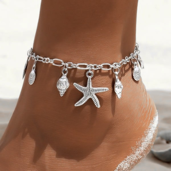 Beach charm anklet on a woman's ankle in summer