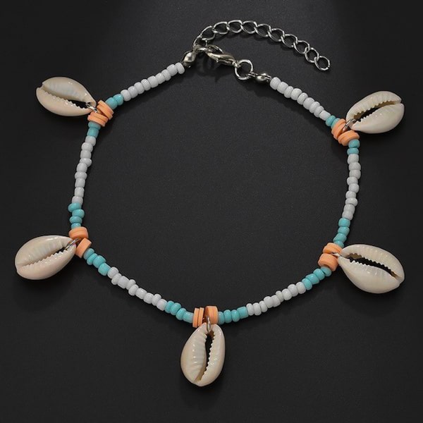Beaded cowrie seashell charm anklet