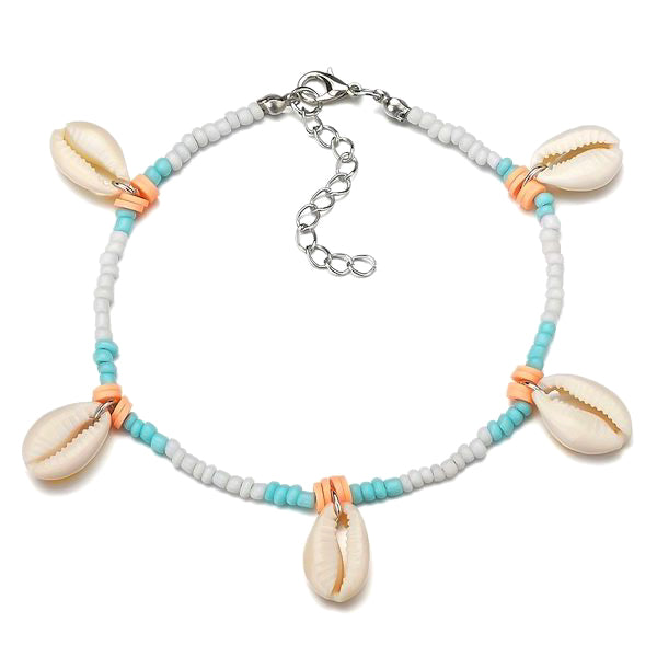Beaded seashell charm ankle bracelet