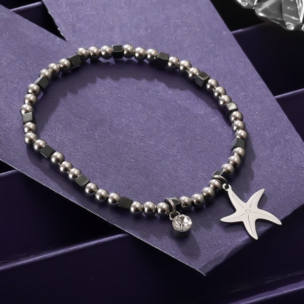 Waterproof starfish bracelet made of silver-toned stainless steel beads