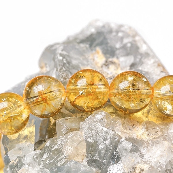 Beaded citrine crystal quartz bracelet close up details