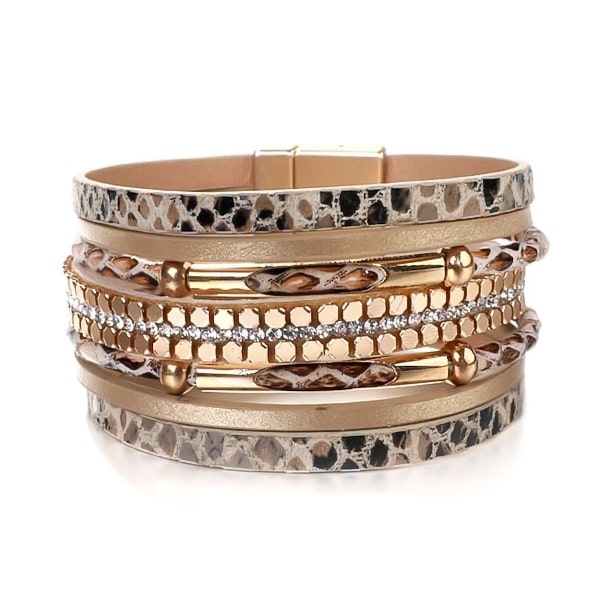 Beige and gold snakeskin leather cuff bracelet for women