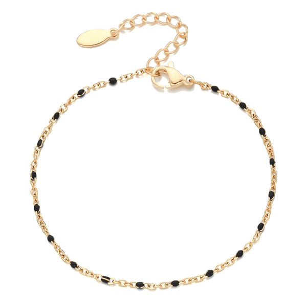 Black beaded gold chain bracelet